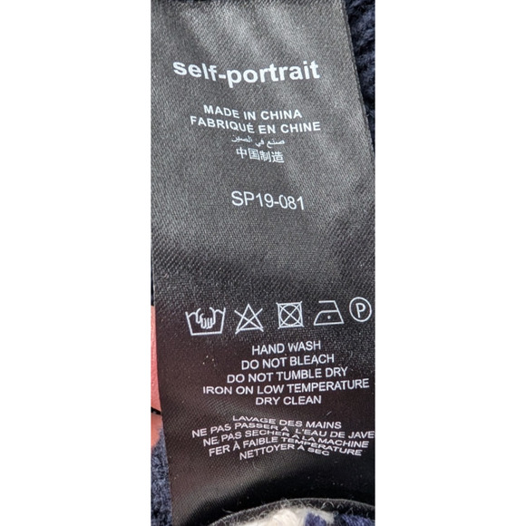 Self-Portrait Striped Balloon Sleeve Cropped Sweater Navy White Small Prep Twee - Picture 14 of 15